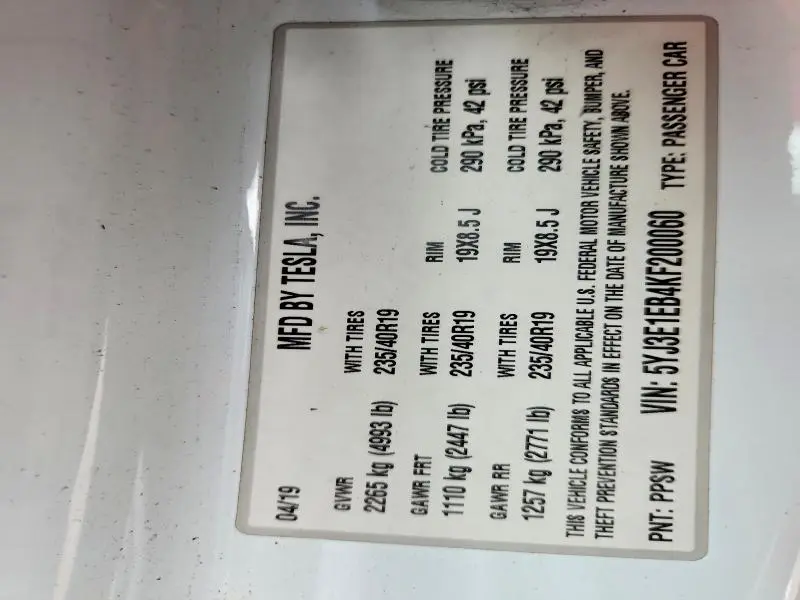 2019 TESLA MODEL 3   