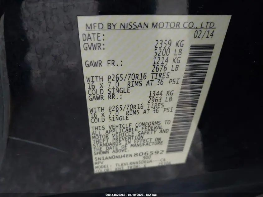 2014 NISSAN XTERRA S/X