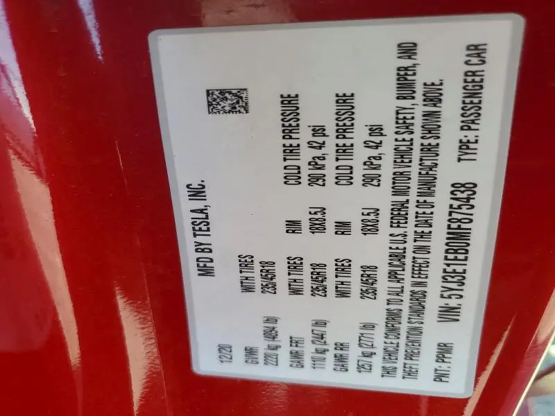 2021 TESLA MODEL 3   