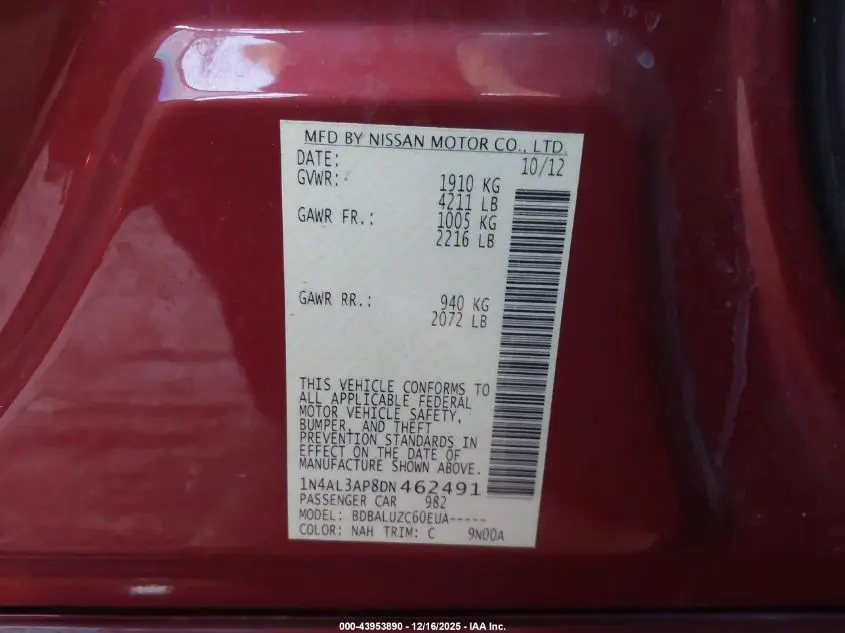 2013 NISSAN ALTIMA 2.5 SV