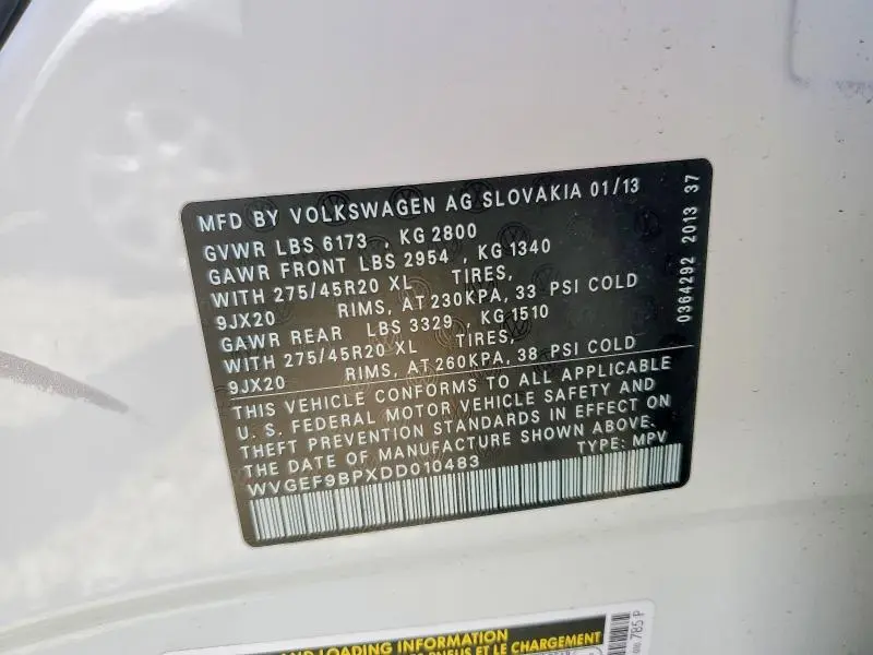 2013 VOLKSWAGEN TOUAREG V6  