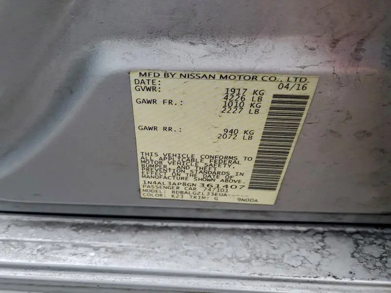 2016 NISSAN ALTIMA 2.5  