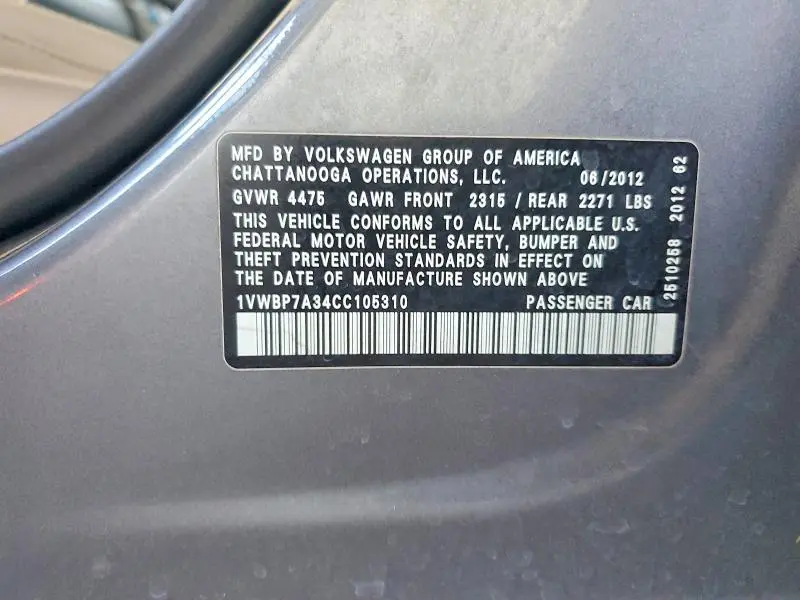 2012 VOLKSWAGEN PASSAT SE  