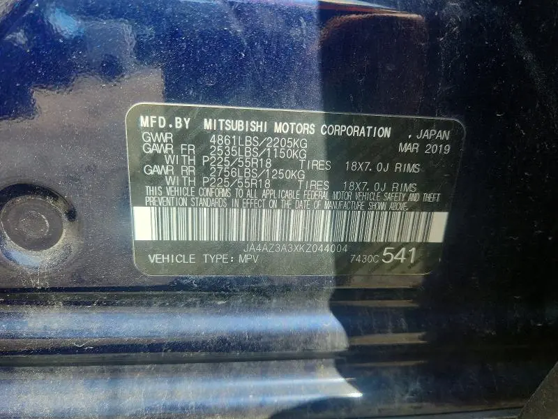 2019 MITSUBISHI OUTLANDER SE  