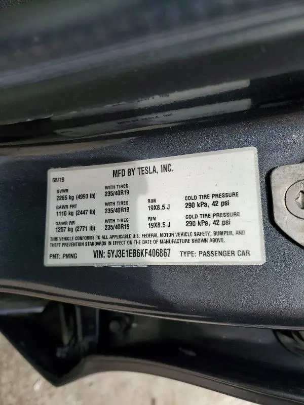 2019 TESLA MODEL 3   