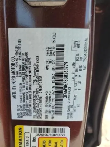 2016 FORD FUSION S  