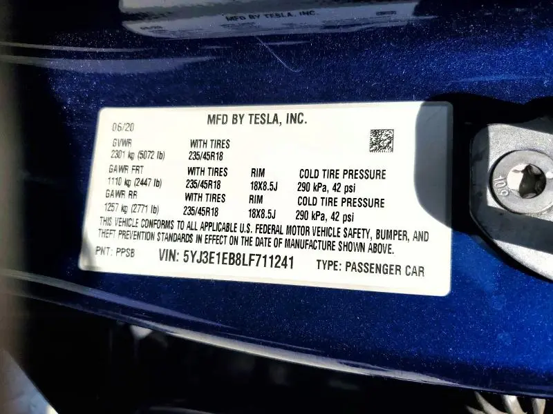 2020 TESLA MODEL 3   