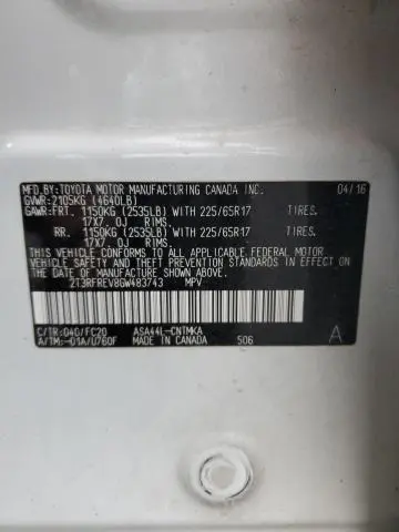 2016 TOYOTA RAV4 XLE  