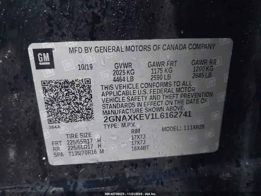 2020 CHEVROLET EQUINOX FWD LT 1.5L TURBO