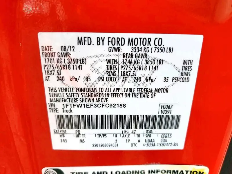 2012 FORD F150 SUPERCREW  