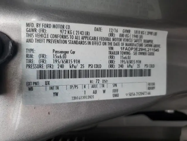 2017 FORD FOCUS S  