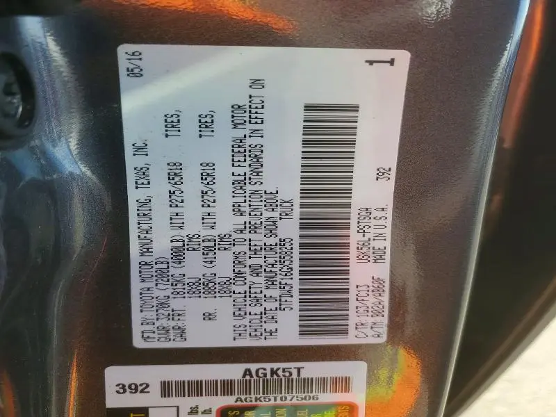 2016 TOYOTA TUNDRA SR5  