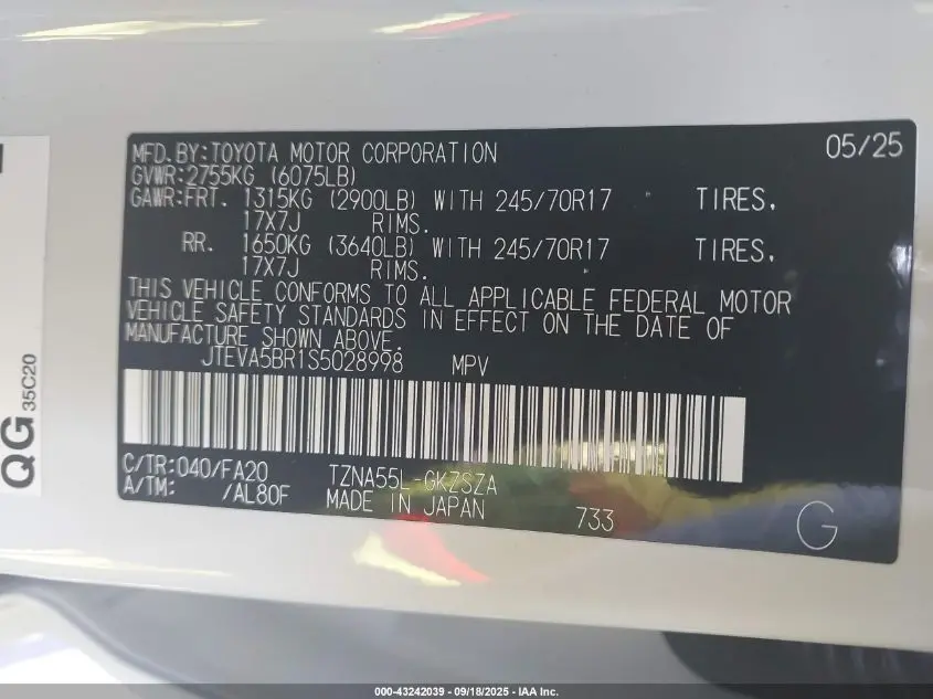 2025 TOYOTA 4RUNNER SR5