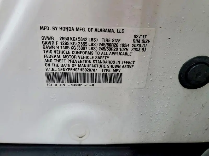 2017 HONDA PILOT ELITE  