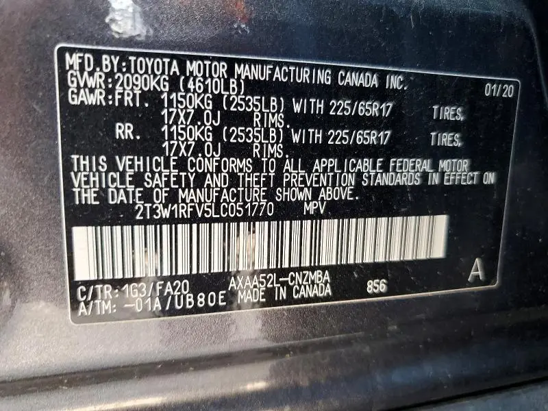 2020 TOYOTA RAV4 XLE  