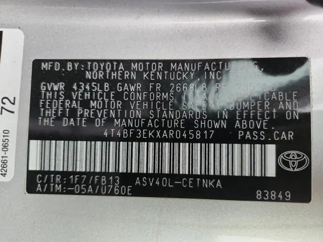 2010 TOYOTA CAMRY BASE  