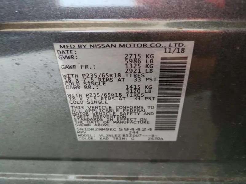 2019 NISSAN PATHFINDER SV  