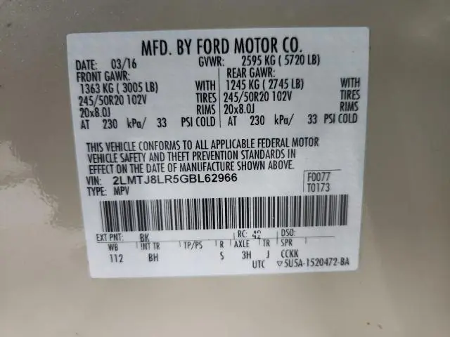 2016 LINCOLN MKX RESERVE  