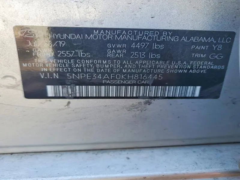 2019 HYUNDAI SONATA LIMITED  