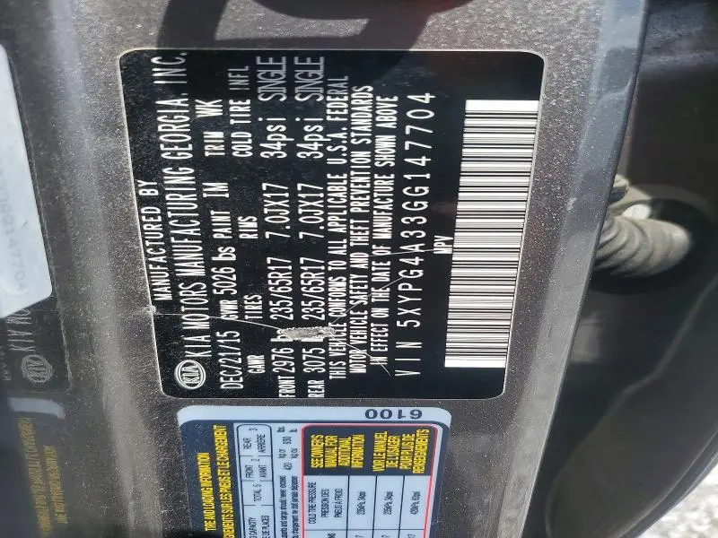 2016 KIA SORENTO L  