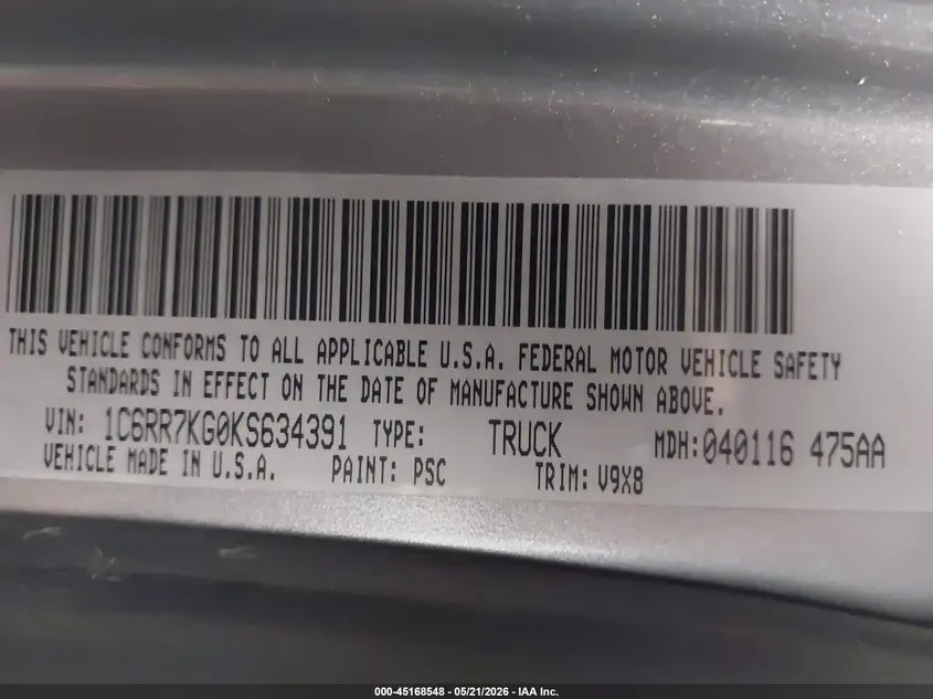 2019 RAM 1500 CLASSIC TRADESMAN  4X4 5'7 BOX