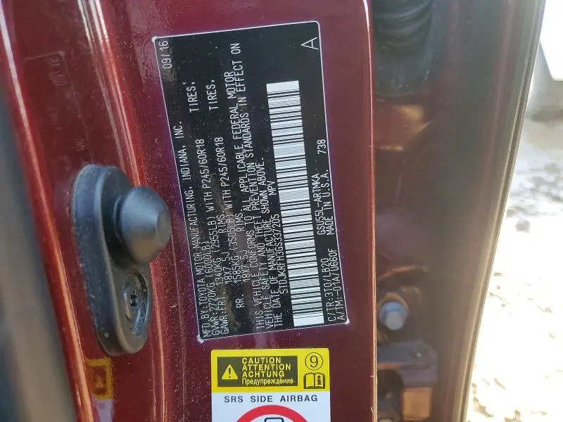 2016 TOYOTA HIGHLANDER XLE  