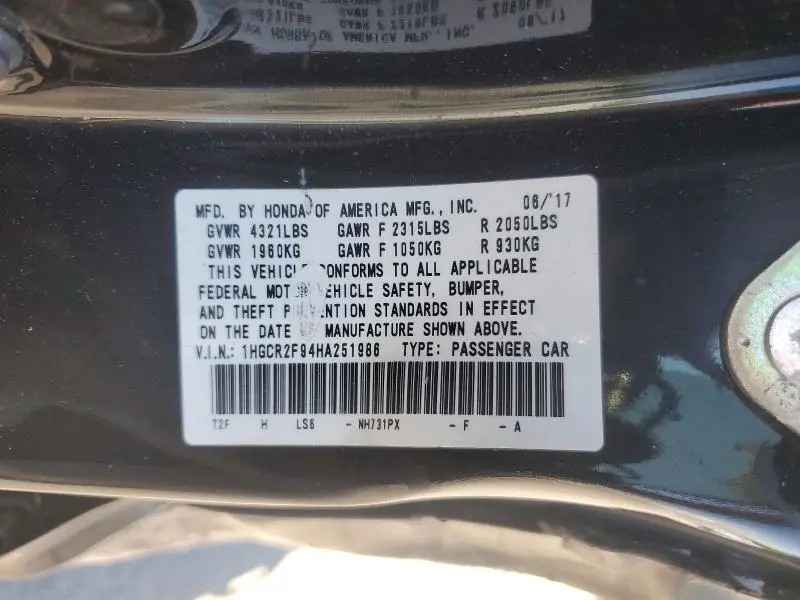 2017 HONDA ACCORD EXL  