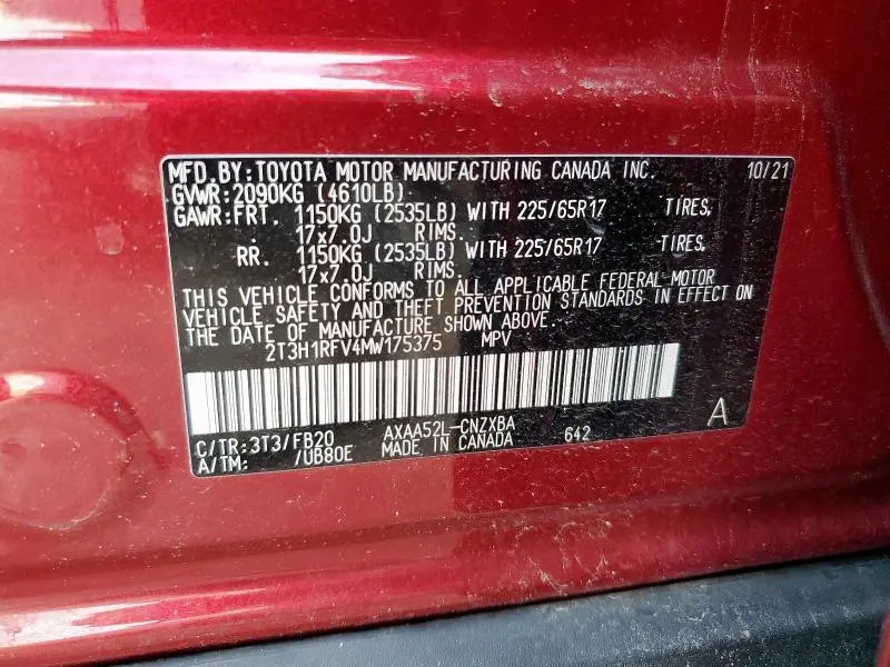 2021 TOYOTA RAV4 LE  