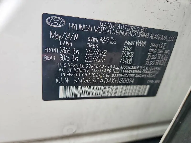 2019 HYUNDAI SANTA FE ULTIMATE 2.4L  