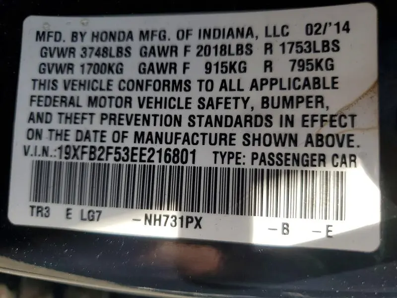 2014 HONDA CIVIC LX  