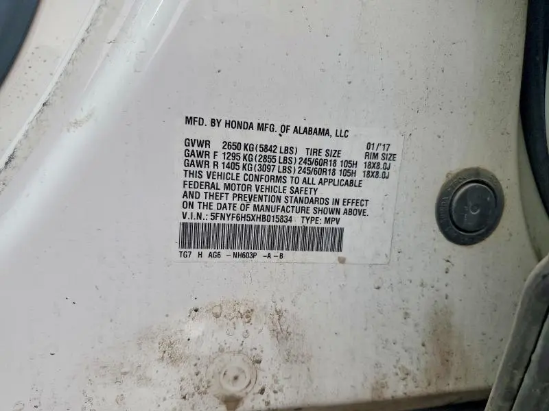 2017 HONDA PILOT EXL  