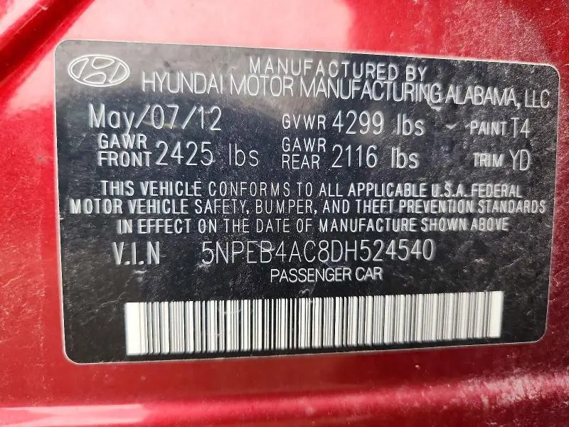 2013 HYUNDAI SONATA GLS  