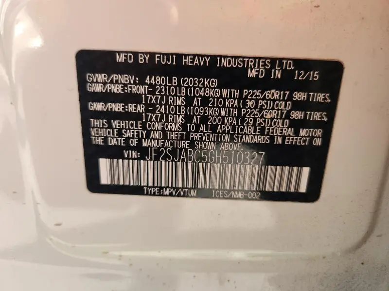 2016 SUBARU FORESTER 2.5I  