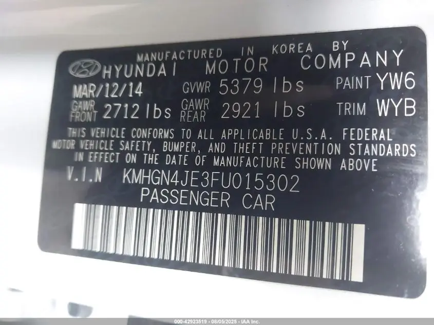 2015 HYUNDAI GENESIS 3.8