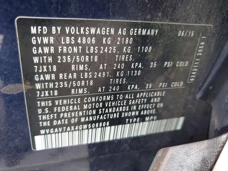 2016 VOLKSWAGEN TIGUAN S  