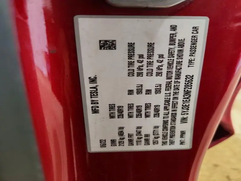 2022 TESLA MODEL 3   