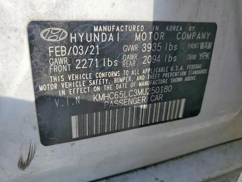 2021 HYUNDAI IONIQ BLUE  
