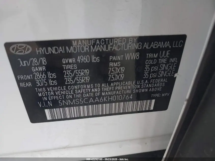 2019 HYUNDAI SANTA FE LIMITED 2.0T