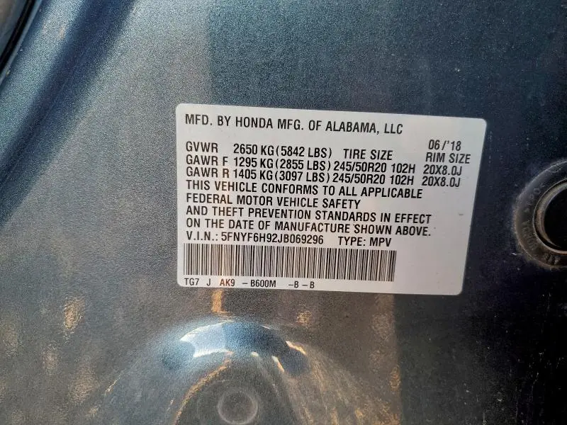 2018 HONDA PILOT TOURING  