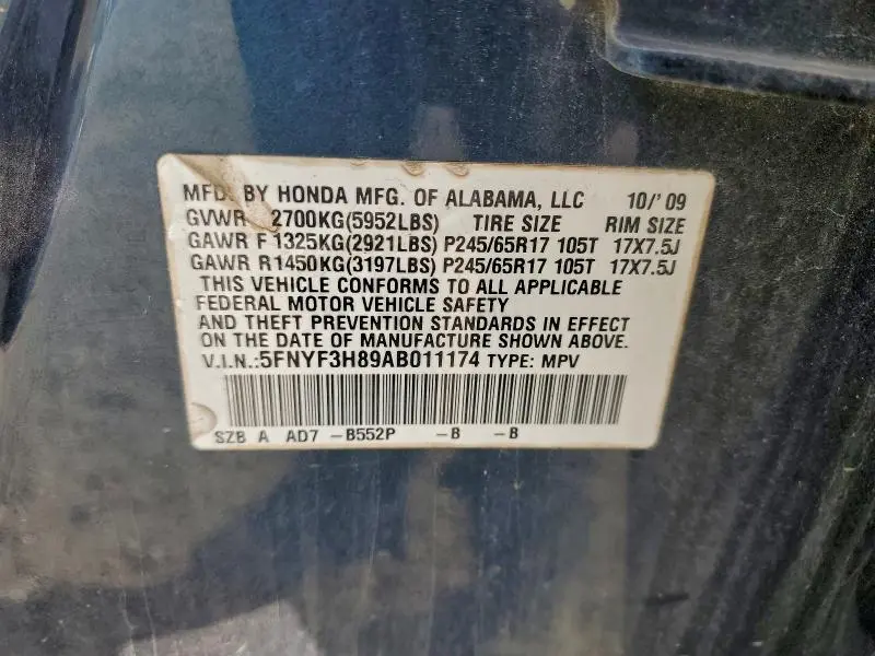 2010 HONDA PILOT TOURING  