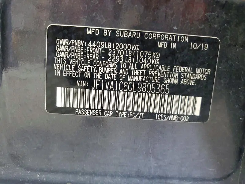 2020 SUBARU WRX PREMIUM  