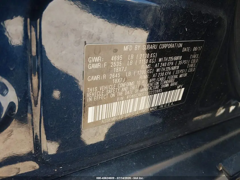 2018 SUBARU OUTBACK 2.5I LIMITED
