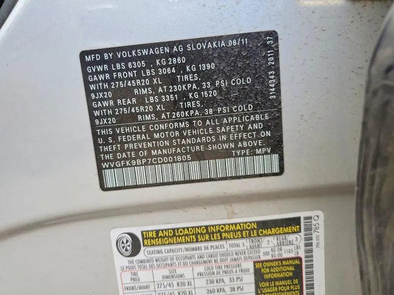 2012 VOLKSWAGEN TOUAREG V6 TDI  