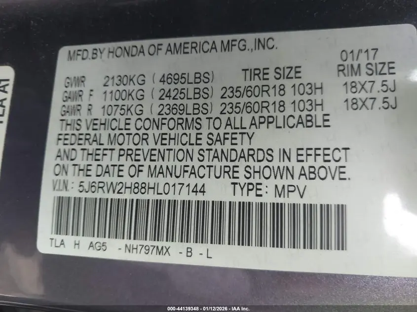 2017 HONDA CR-V EX-L/EX-L NAVI