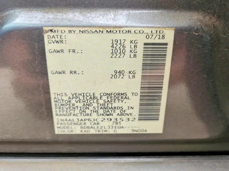 2018 NISSAN ALTIMA 2.5 S  
