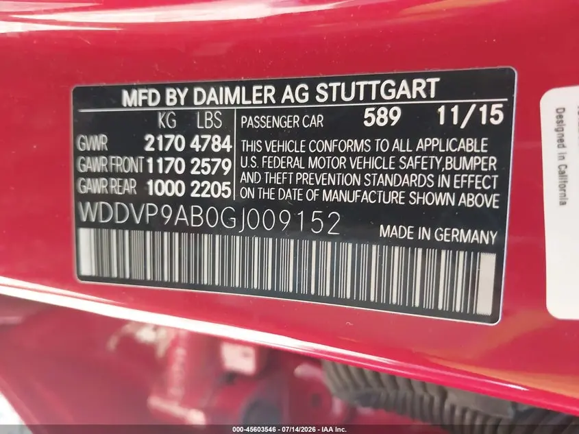 2016 MERCEDES-BENZ B 250E  
