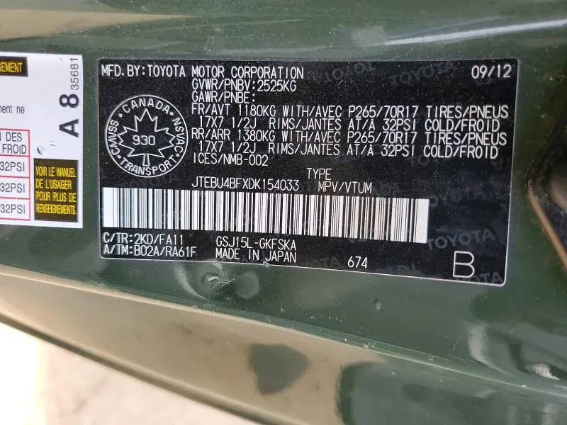 2013 TOYOTA FJ CRUISER BASE  