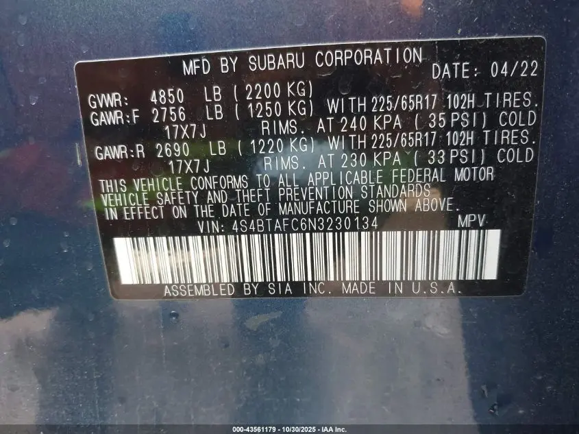 2022 SUBARU OUTBACK PREMIUM