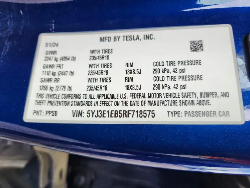 2024 TESLA MODEL 3   