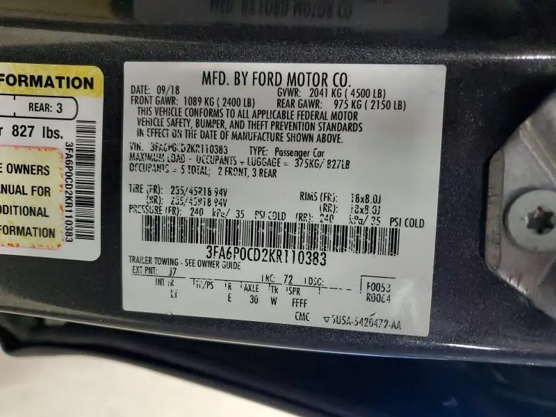2019 FORD FUSION SEL  